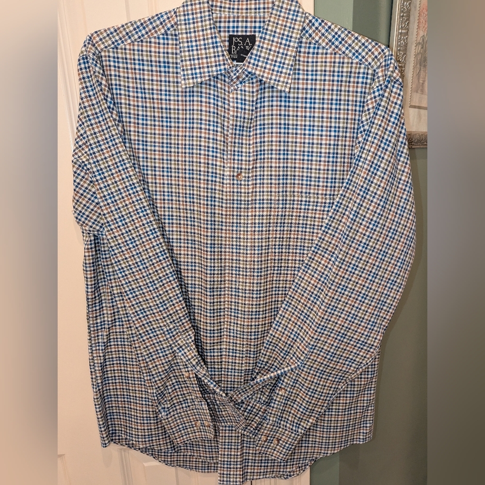 Jos. A. Bank Blue and Brown Plaid Shirt
